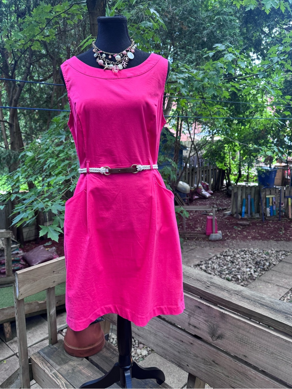 Tommy Hilfiger Bright Pink/Coral Sleeveless Mini Dress with adjustable rope Belt